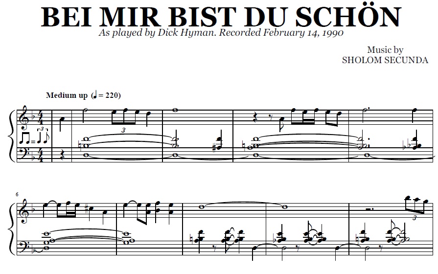 Bei Mir Bist Du Schön - Dick Hyman (Sheet Music) | PDF Transcription